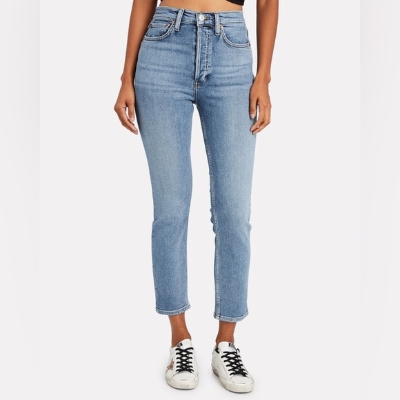 RE/DONE High-Rise Ankle Crop Jeans in Hazey Indigo - Picture 2 of 10